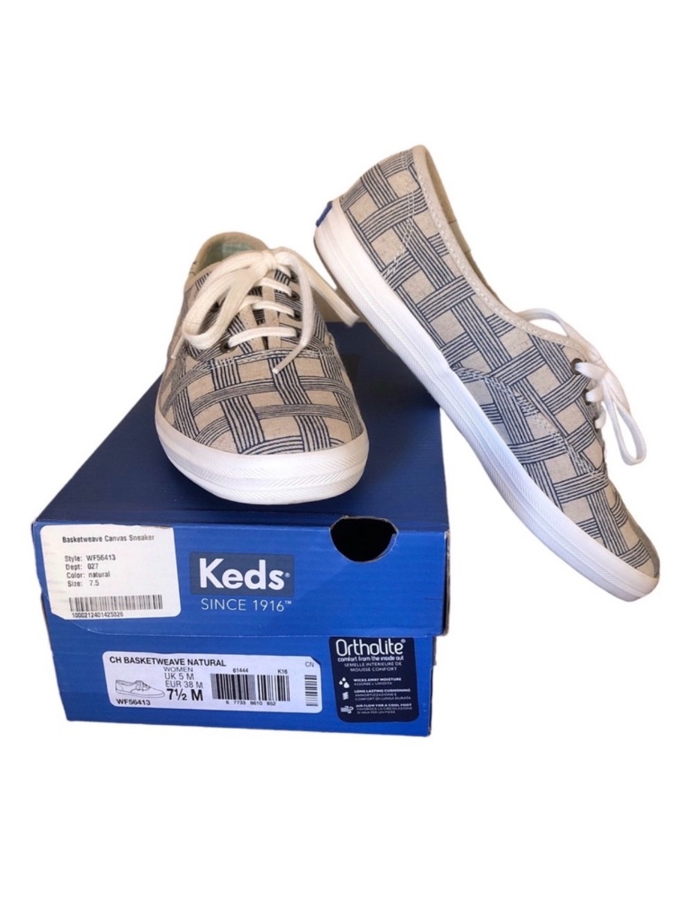 Keds Comfort Lace Up Beige Canvas Sneaker Breathable Lightweight
